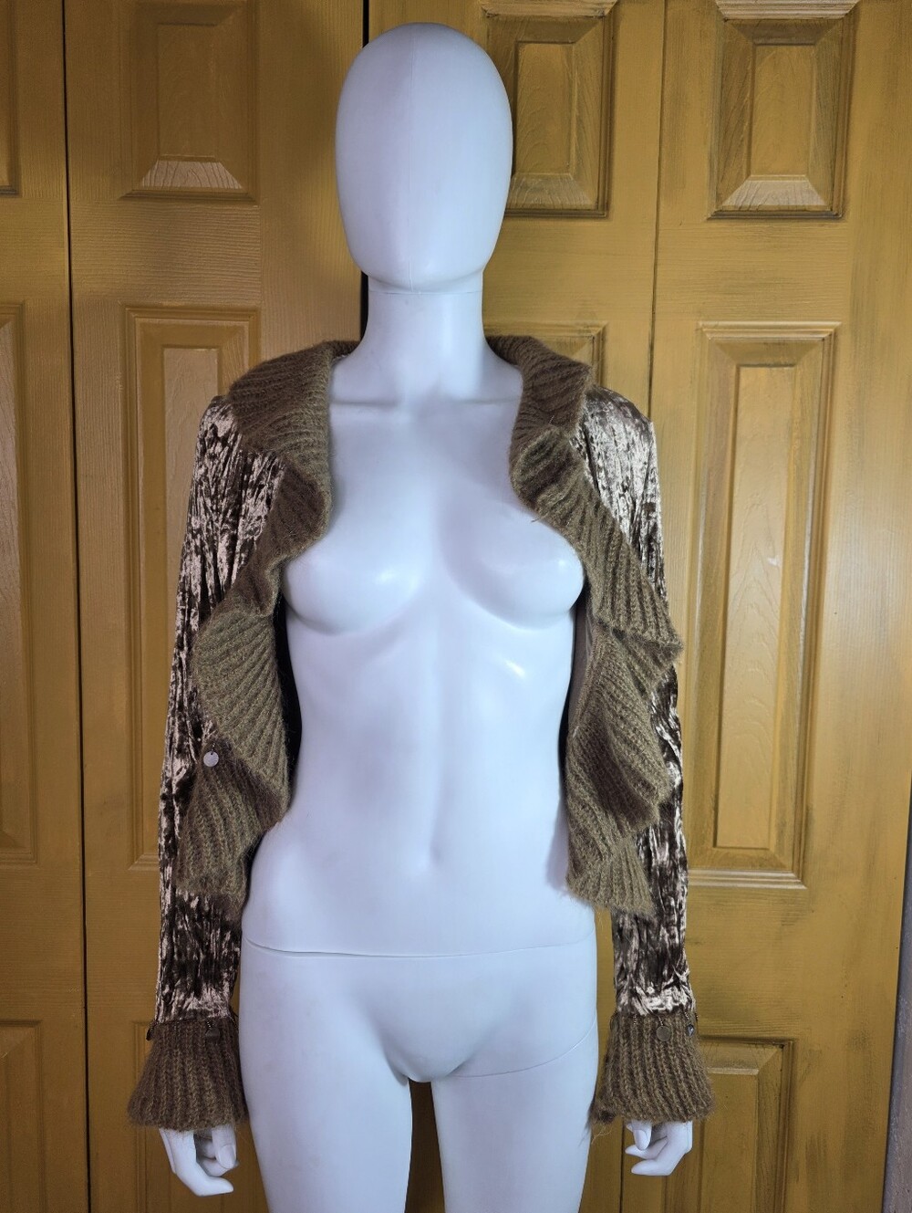 Y2K Brown Ruffle-Trim Women's Sweater Cardigan M